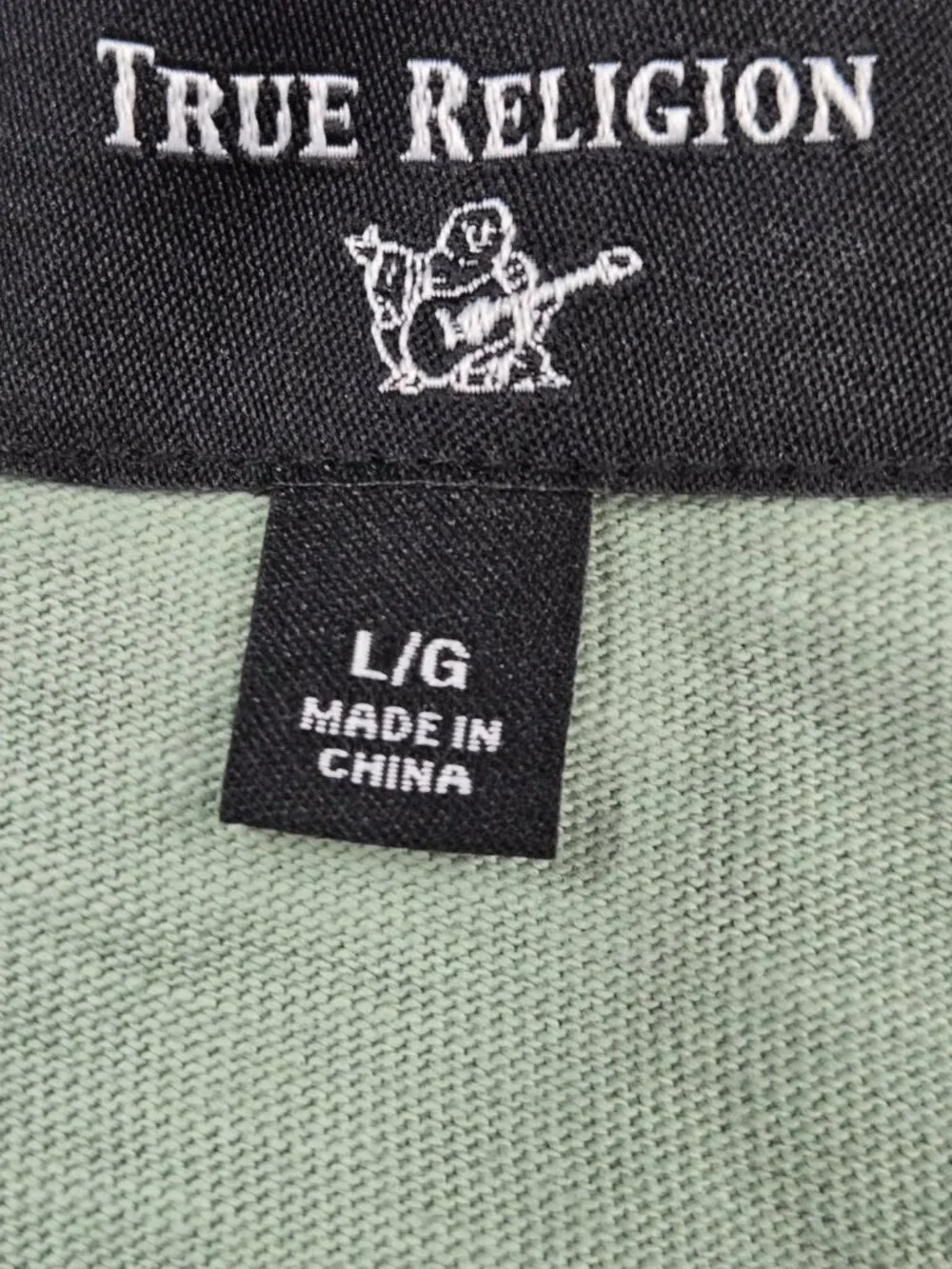 True Religion Men Shirt Large Green Henley Logo Short Sleeve Pullover Tee
